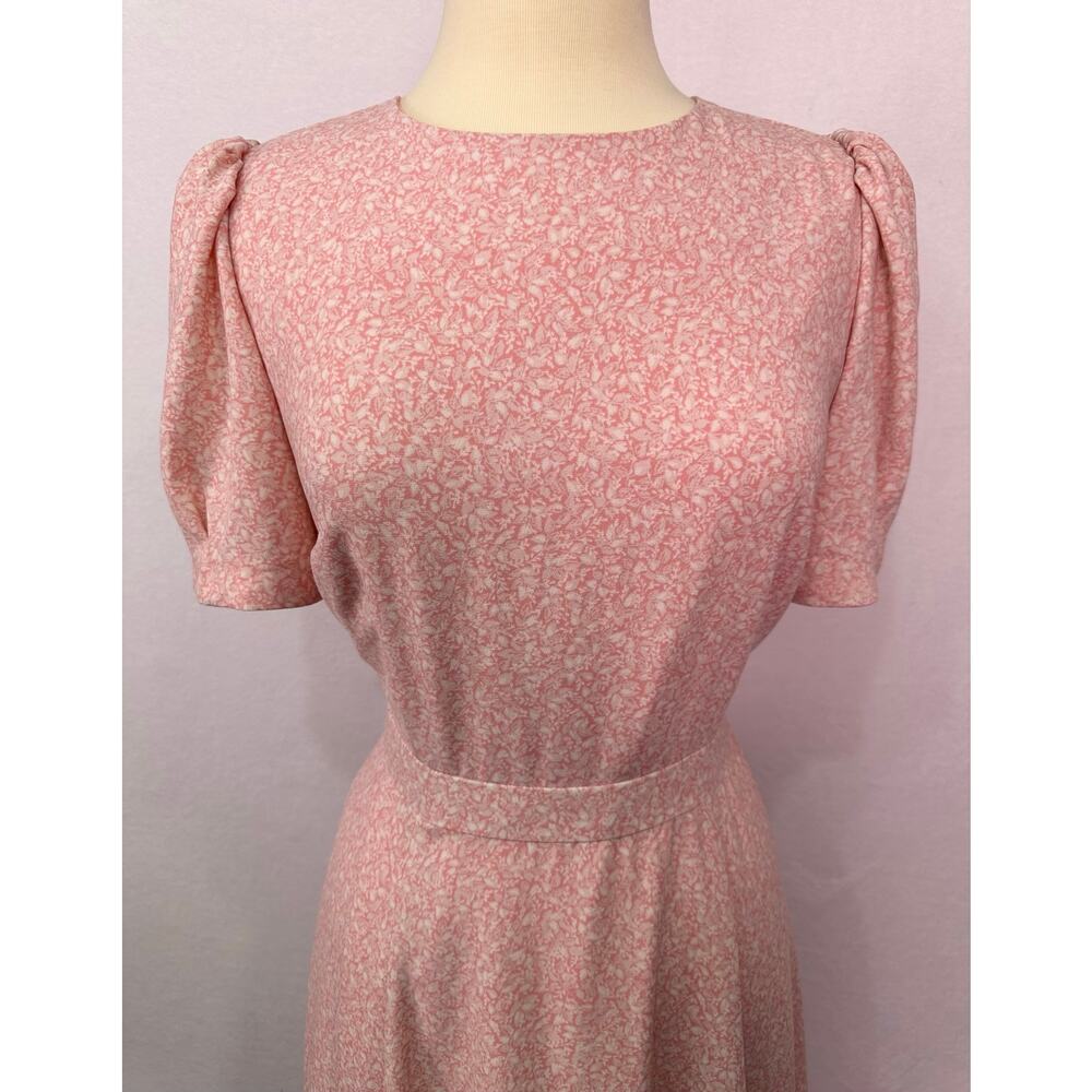 Rachel Parcell Pink Ditsy Floral Puff Sleeve Midi Dress Vintage Style Size M - Picture 5 of 12